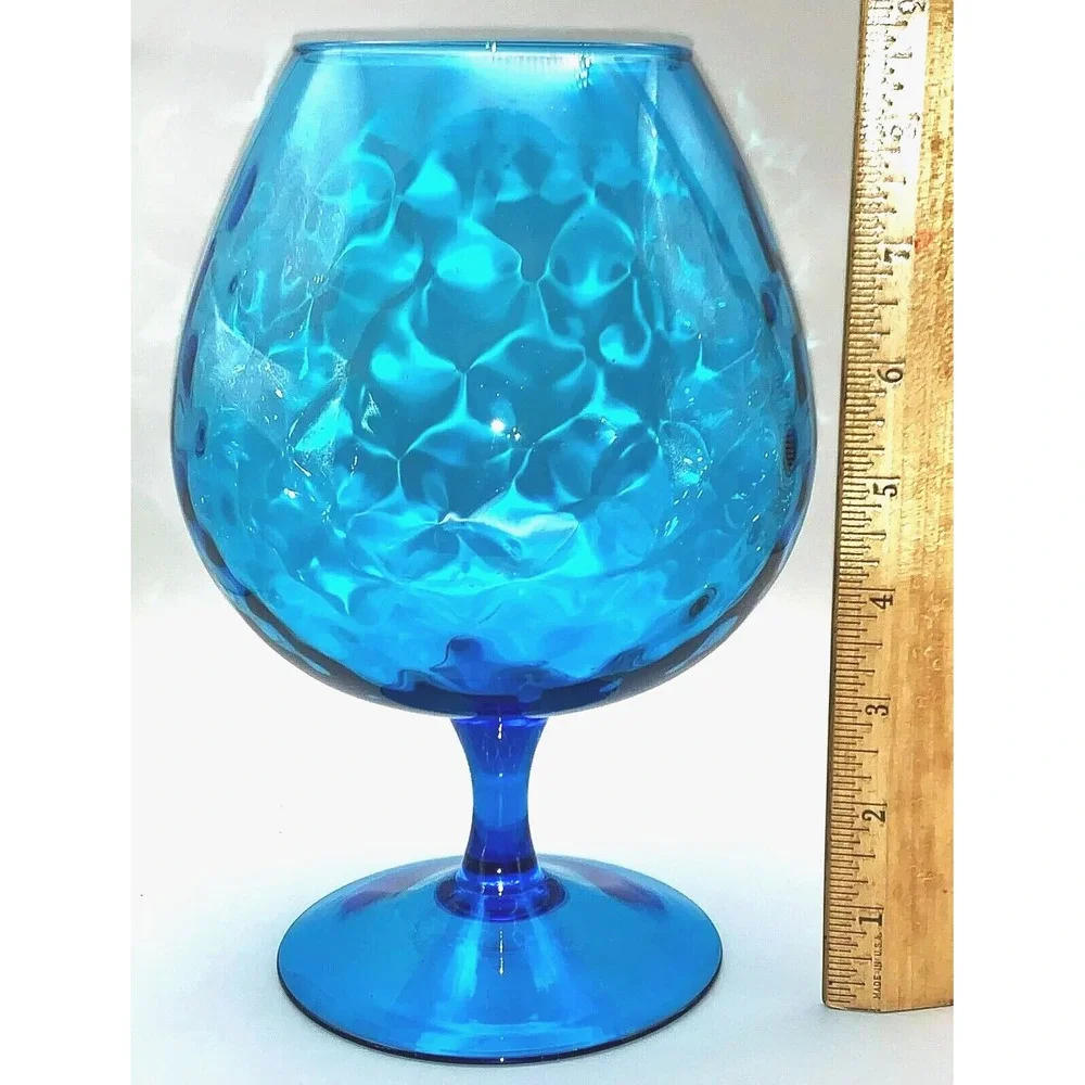 Empoli Blue Diamond Optic Glass Bowl Lg Brandy Snifter Vase MCM Italy Vintage 9